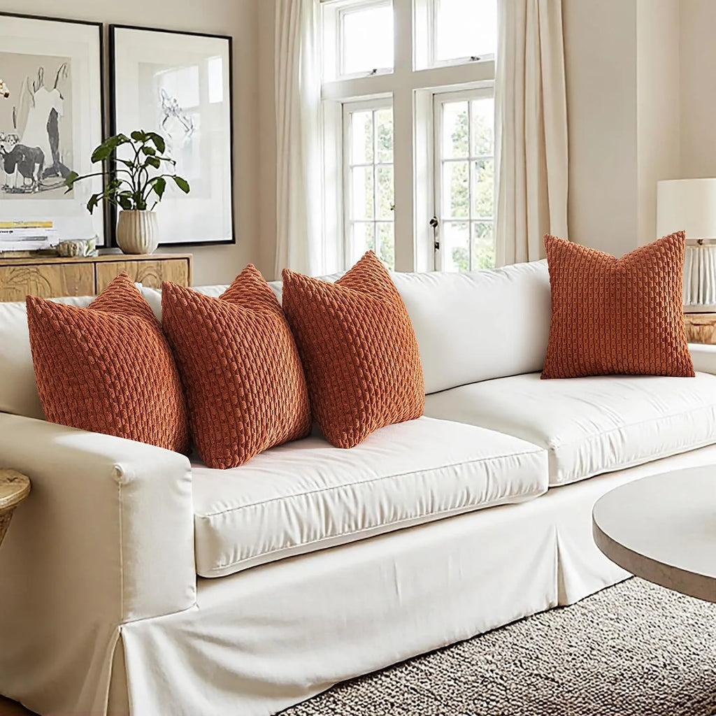 Burnt Orange Striped Corduroy Cushion Cover