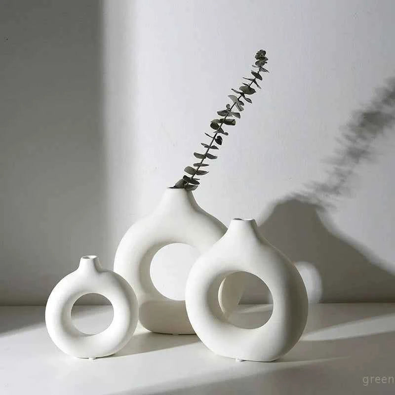 1 Piece Of Imitation Ceramic Pure White Vase Decoration Vase Decoration Donut Pattern Flower Pot Desktop Design Sense Decor