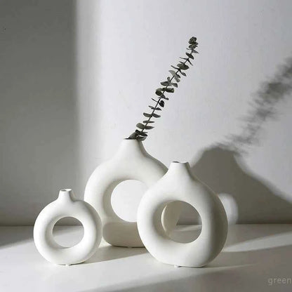 1 Piece Of Imitation Ceramic Pure White Vase Decoration Vase Decoration Donut Pattern Flower Pot Desktop Design Sense Decor