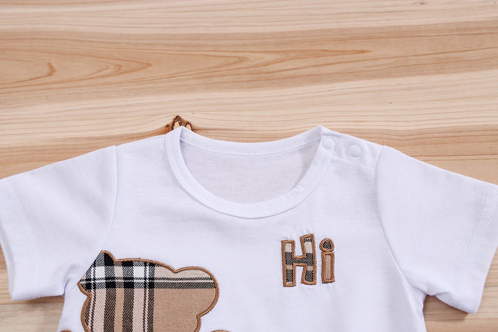 Checked Bear Print Tee & Shorts 2-Piece Set