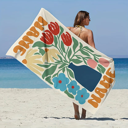 Personalized Flowers Beach Towel — Custom Name & Logo Gift