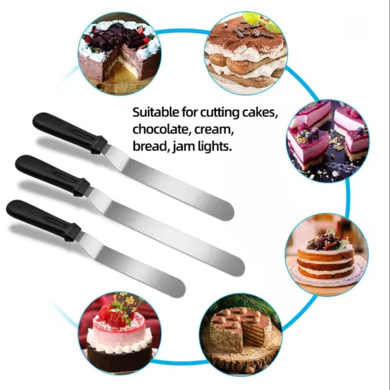 3pcs 6/8/10inch Cake Decorating Angled Butter Cream Icing Spatula Stainless Steel Offset Frosting Spatulas Baking Knife Smoother
