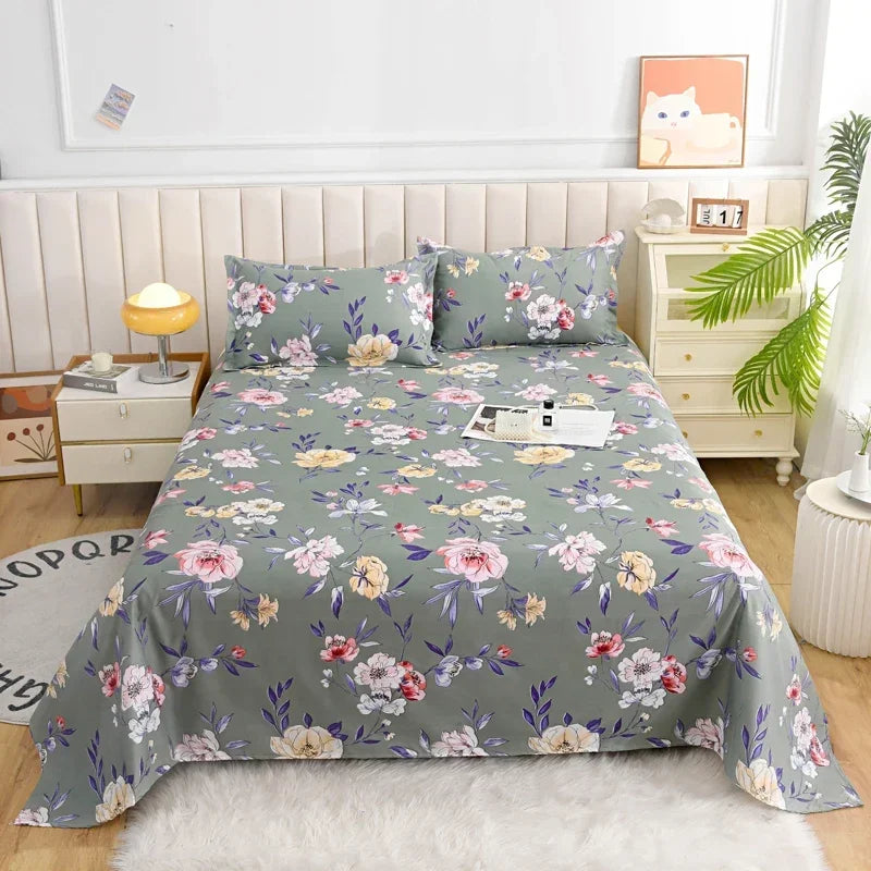 Red Floral Printed Flat Bed Sheet | Single-King