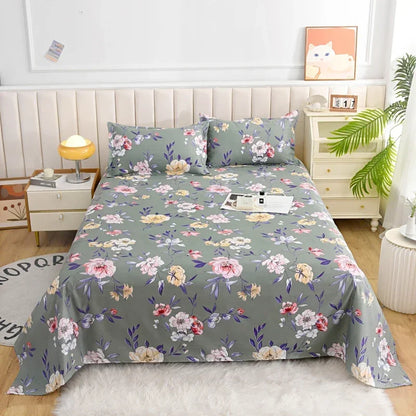 Red Floral Printed Flat Bed Sheet | Single-King