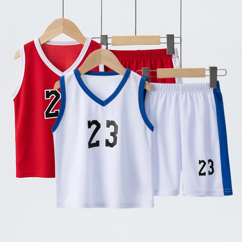 Summer CHILDREN'S Basketball Suit Boys and Girls Sports Vest Shorts Suit 23rd Handsome Boys and Students Vest Suit 2-piece.