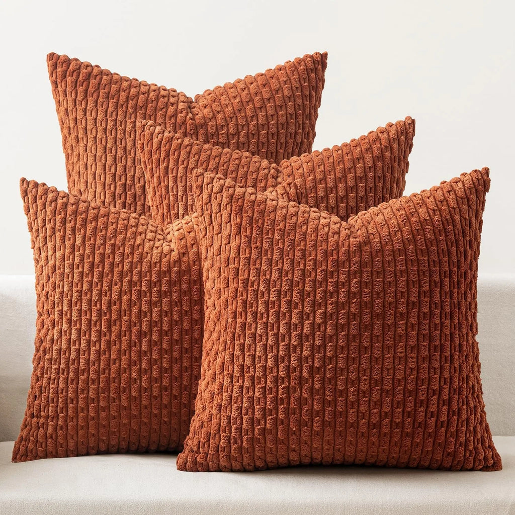 Burnt Orange Striped Corduroy Cushion Cover