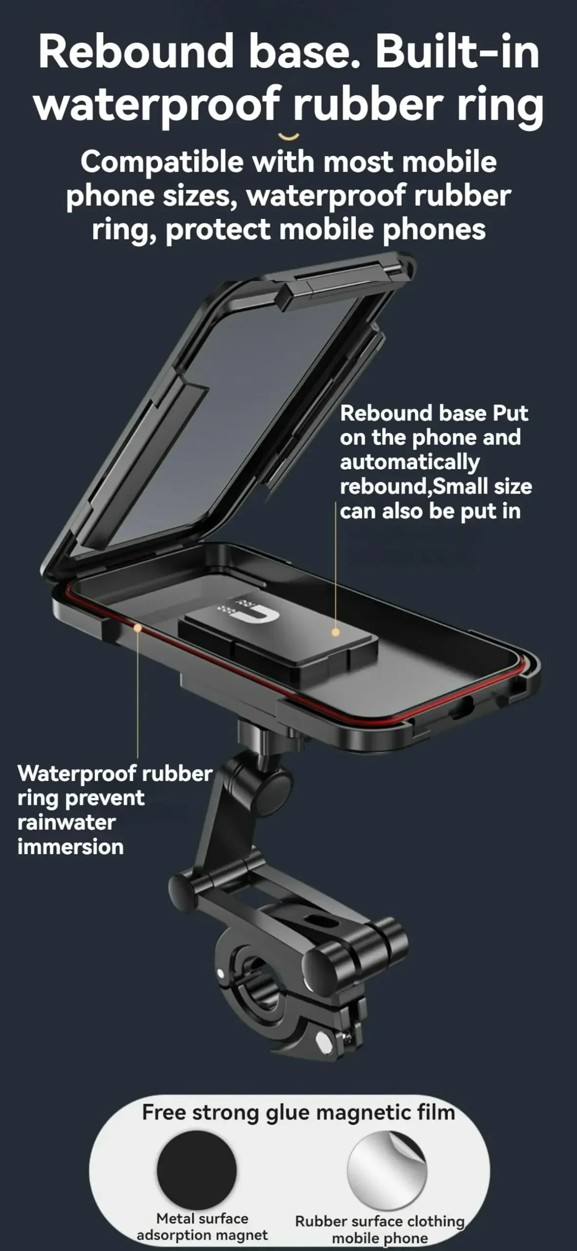 New Adjustable Retractable Bike Phone Holder 360° Rotating Waterproof Anti-Shock Bike Motorcycle Phone Mount Touchscreen Bracket