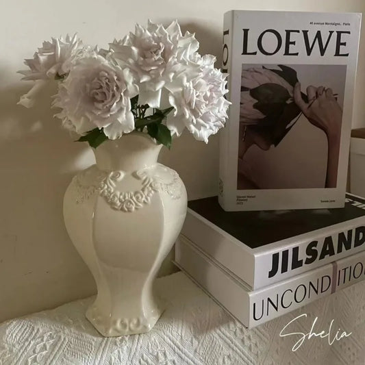 Vase en céramique moderne français Salon hydroponique Fleur Arrangeur Simple Vases en relief Ornement Ваза Для Цветов Décoration de chambre