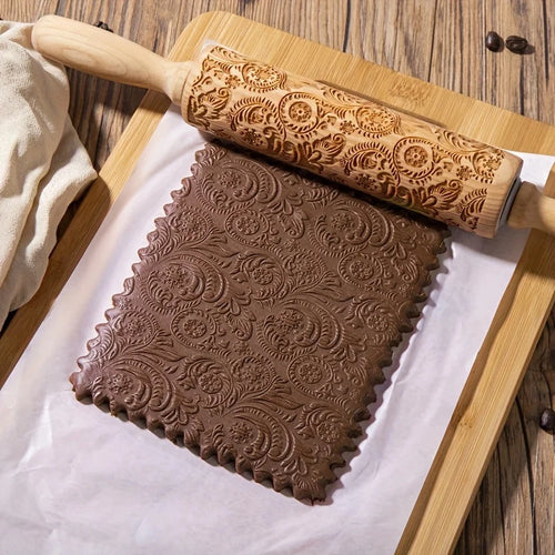 1PC Embossing Engraved Rolling Pin Baking Tool Cookie Fondant Cake Dough Roller Patterned Rolling Pin Kitchen Accessories