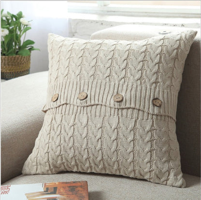 Cable knit throw pillow cover with 3 buttons closure, cover only size 18"x18"