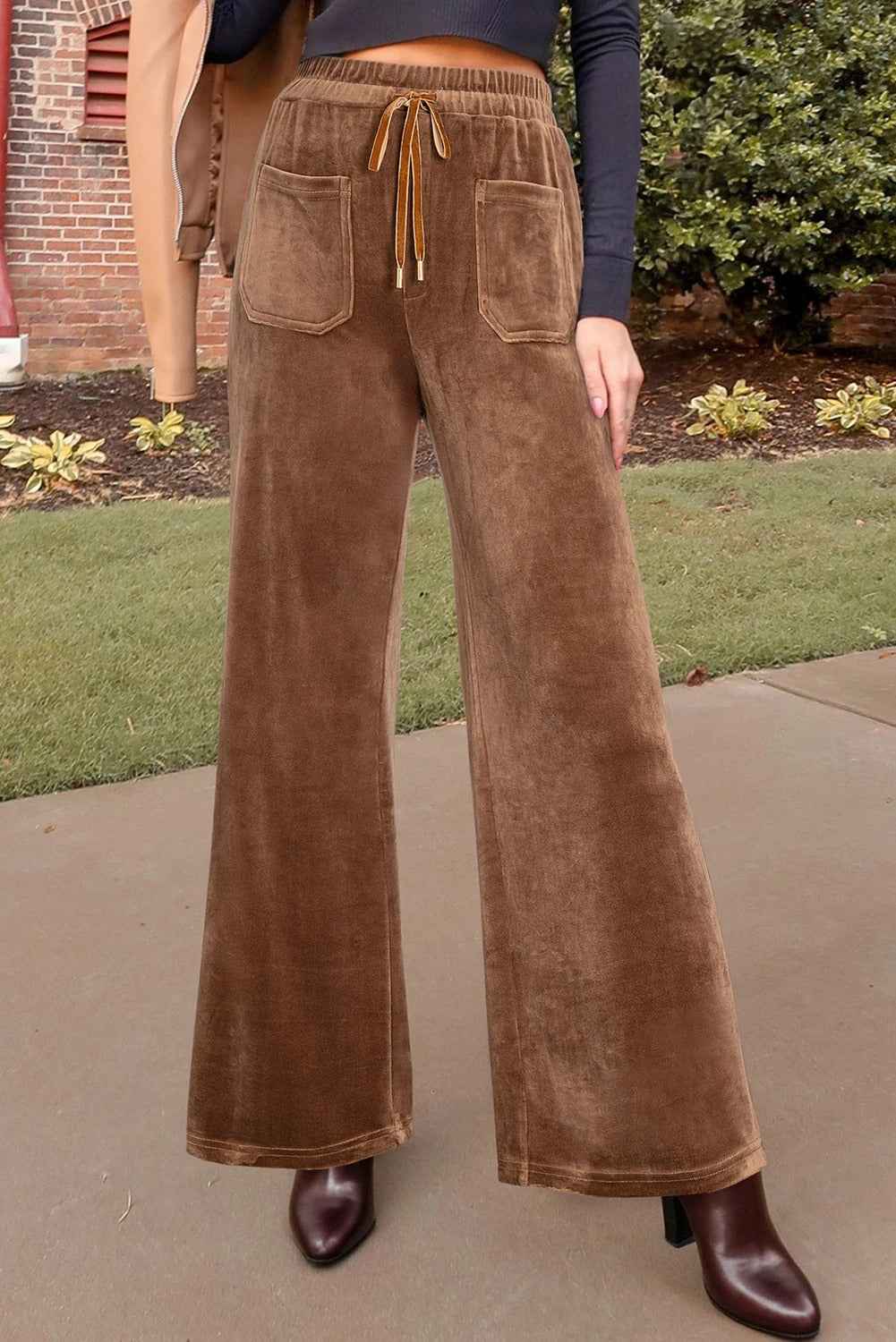 Women's Solid Color Casual Suede Waist-flattering Versatile Straight-leg Pants