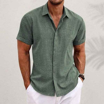 Men's Solid Color Loose Linen T-Shirt - Short Sleeve Casual Tee