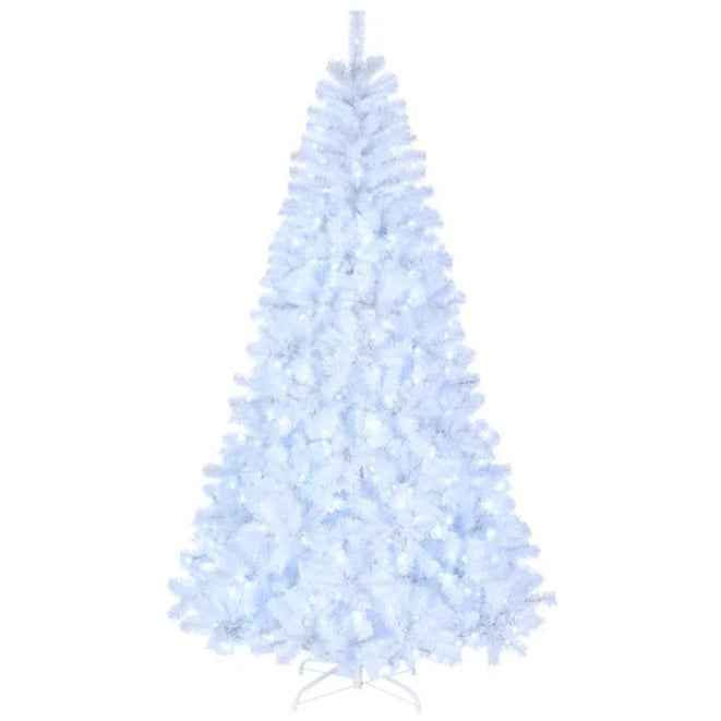 7ft White Pre-Lit Christmas Tree - 1346 Branches with 500 LED Lights & 8 Modes - DropOnline.co