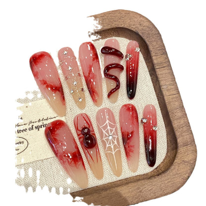 Long Advanced New Chinese Style Red Manicure - DropOnline.co