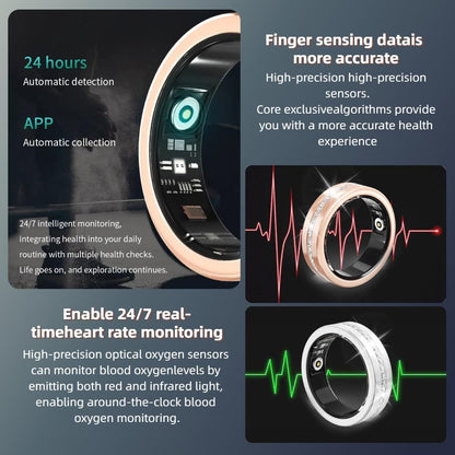 2025 New Smart Ring For Women, Health & Fitness Tracker With Heart Rate, Blood Oxygen, Sleep Monitoring, Elegant Rose Gold Design With Crystal Accents, IP68 Waterproof, Gesture Control - DropOnline.co