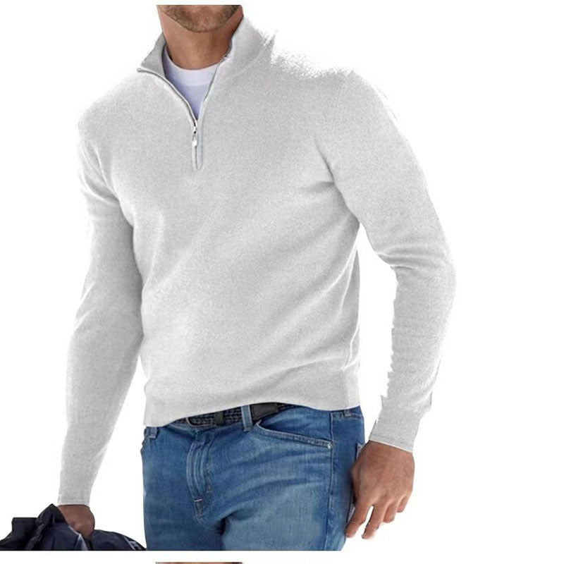 Men's Fashion Casual Long Sleeve V-Neck Cashmere Zipper Top - Premium Comfort