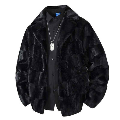 Fleece-lined Thick Mink Fur Coat With Large Size Lapel Casual Jacket