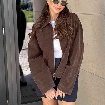 Vintage Brown Suede Lapel Baggy Coat