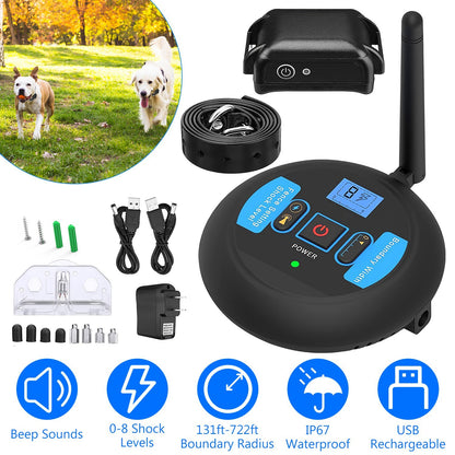 1Set Wireless Electric Dog Fence Pet Shock Boundary Containment System Electric Training Collar For Small Medium Large Dogs - DropOnline.co