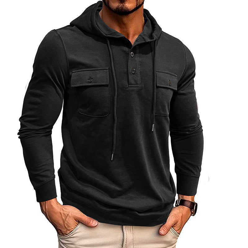 Men's Long-Sleeve Sports Hooded Sweater - Pocket Athletic Top