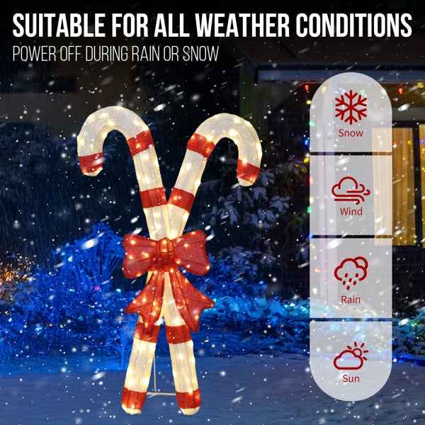 Lighted Candy Cane & Red Bowknot Christmas Decorations - 100 LED Lights - DropOnline.co