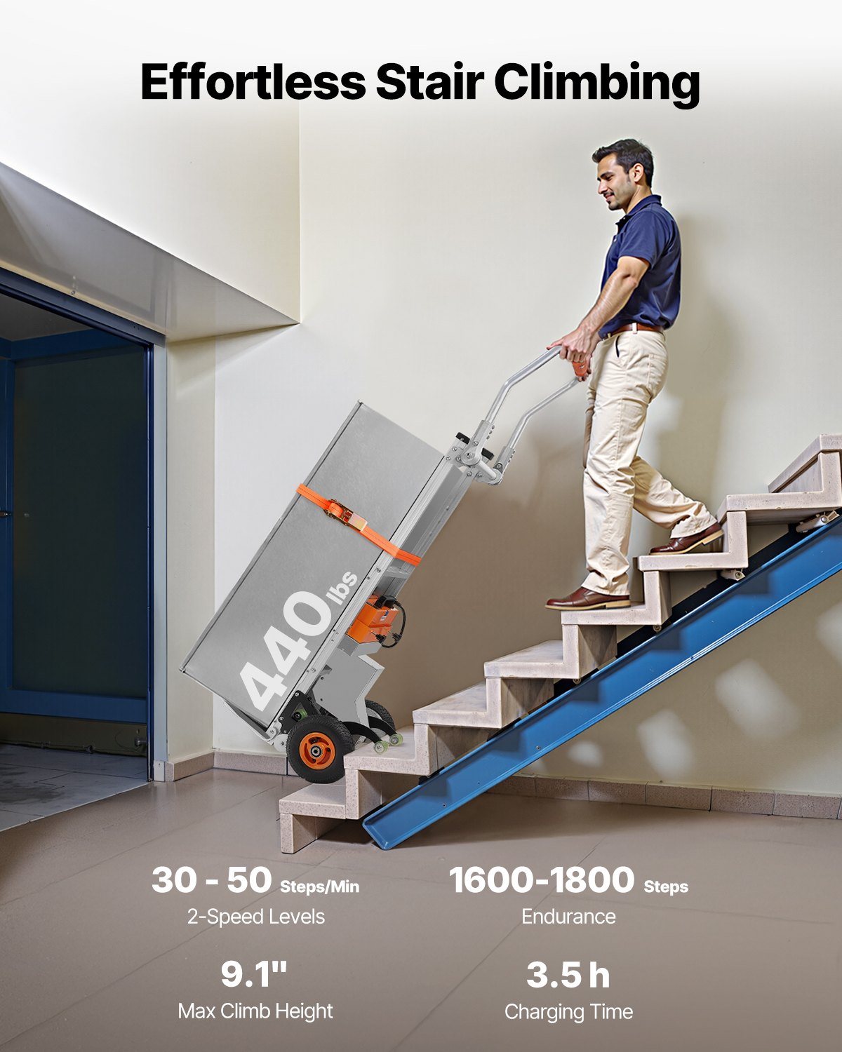 Electric Stair Climbing Dolly 440lbs Capacity Stair Climbing Hand Trucks