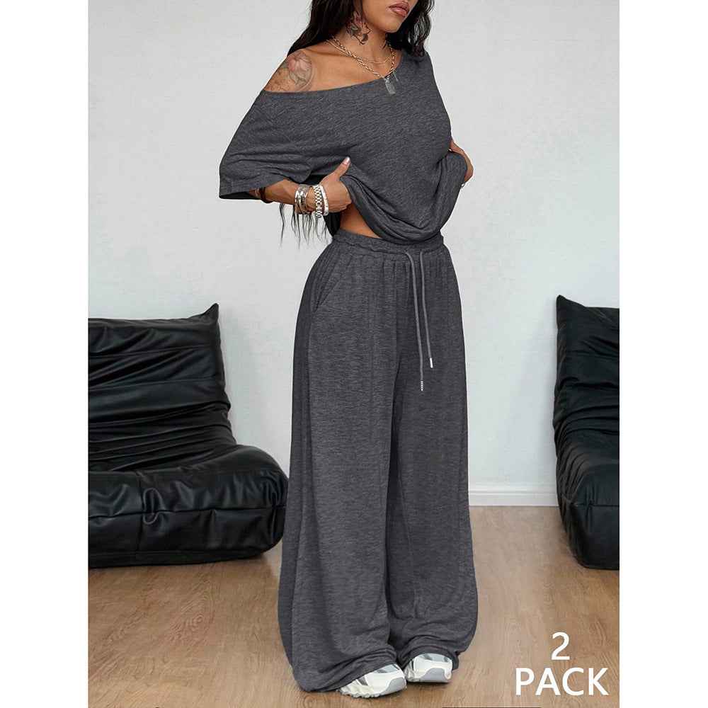 Retro Solid Color Casual Pants For Women, Loose Wide-leg Versatile