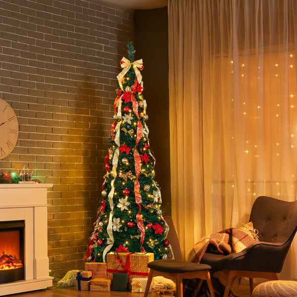 7 FT Fully Decorated Pre-lit Christmas Tree - Pop Up with 200 Lights Remote Control - DropOnline.co