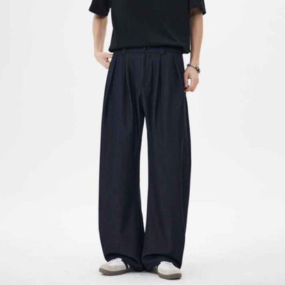 Bamboo Textured Curved Knife Casual Pants With Drape And Floor-sweeping Style