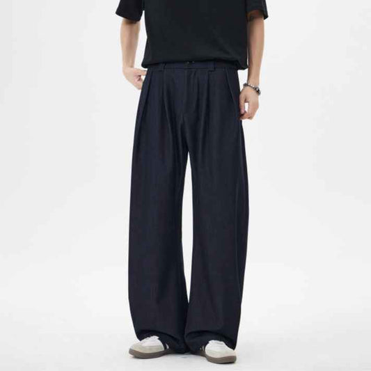 Bamboo Textured Curved Knife Casual Pants With Drape And Floor-sweeping Style