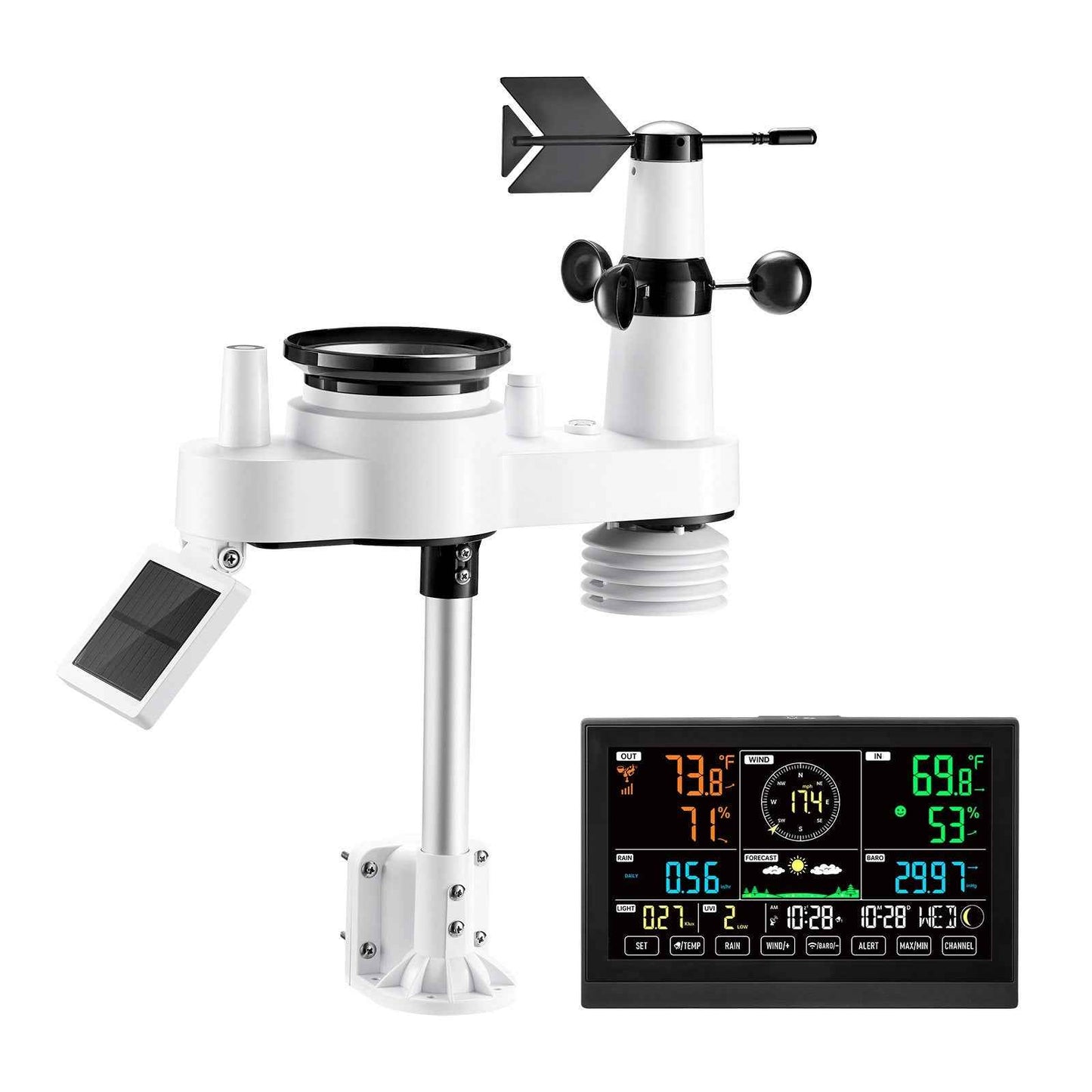 7-in-1 Wireless Weather Station 7.5 In Display Indoor Outdoor Thermometer Sensor