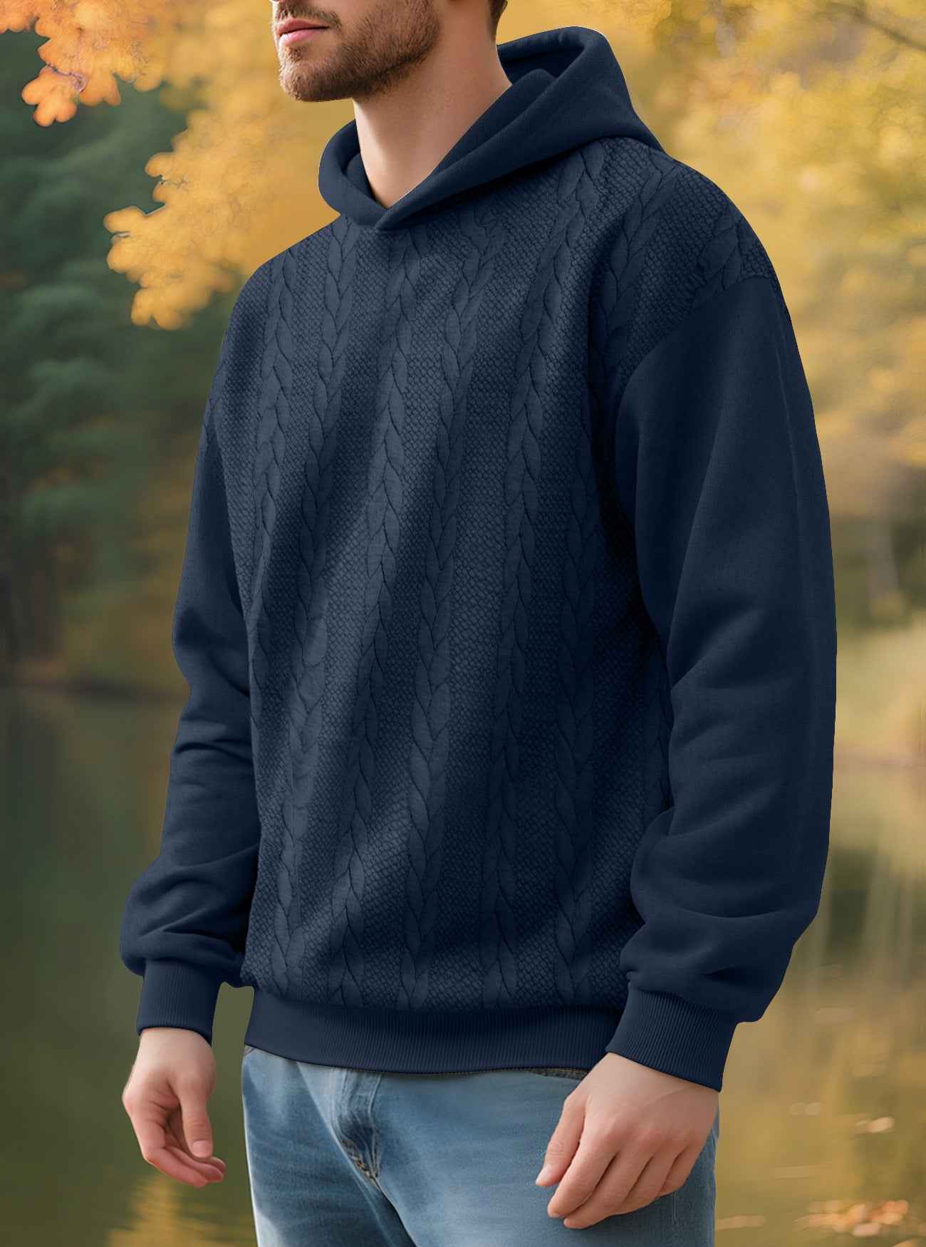 Men's Casual Thick Jacquard Hooded Sweatshirt