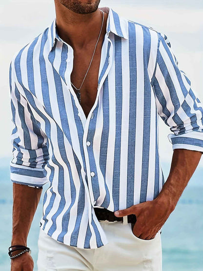 Men's Yarn-Dyed Striped Casual Shirt - Long Sleeve Loose Fit
