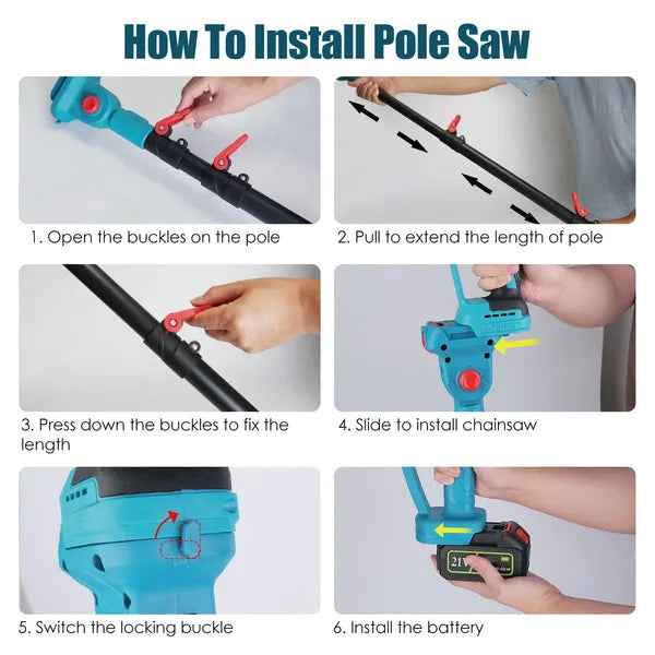 2-IN-1 Cordless Pole Saw And Mini Chainsaw With Extension Pole 21V Battery 6' Electric Brushless Pole Chainsaw With Digital Display Auto Oiler Safety Switch For Tree Trimming