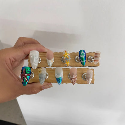 Hand-painted Happy Underwater World White Advanced Long Manicure - DropOnline.co