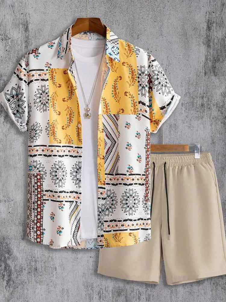 Men's 3D Printed Lapel Shirt - Casual Slim-Fit Short Sleeve Outfit