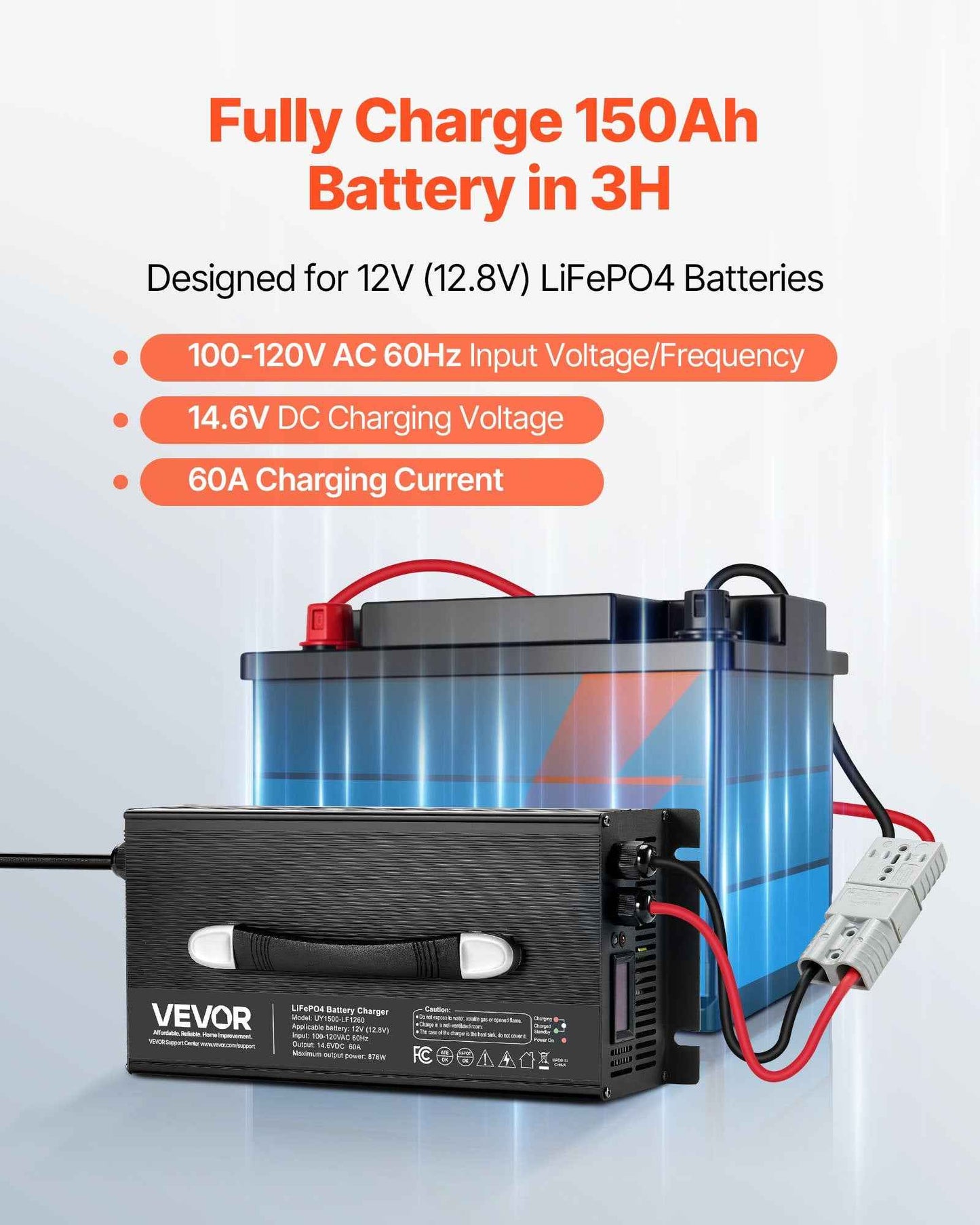 12V 60A Lithium Battery Charger 14.6V AC-DC LiFePO4 Smart Charger For RV
