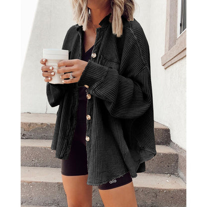 Women's Patchwork Irregular Shirt Jacket - Loose Long Sleeve Top - DropOnline.co