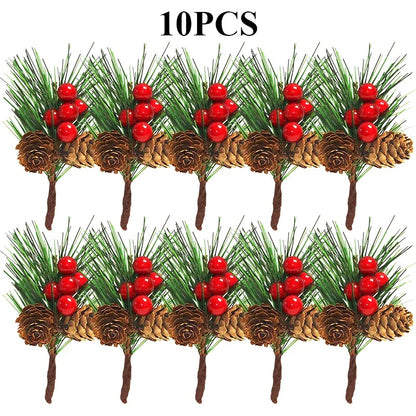 10 PCS Christmas Mini Artificial Pine Picks With Red Berries And Natural Pinecones Evergreen Pine Sprigs Holly Berries Faux Pine Needles For Festival Xmas Decorations Table Centerpiece - DropOnline.co