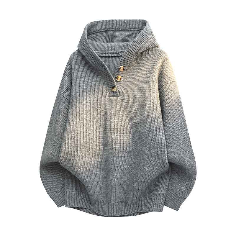 Autumn And Winter Loose Half-button Hooded Knit Sweater For Men