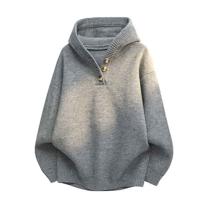 Autumn And Winter Loose Half-button Hooded Knit Sweater For Men