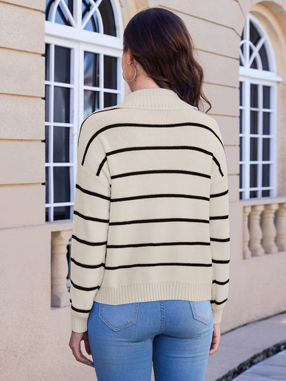 Women's Striped V-neck Long Sleeved Sweater - DropOnline.co