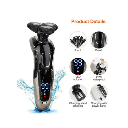 5 In 1 Electric Razor Shaver Rechargeable Cordless Head Beard Trimmer Shaver Kit IPX6 Waterproof Dry Wet Grooming Kit - DropOnline.co