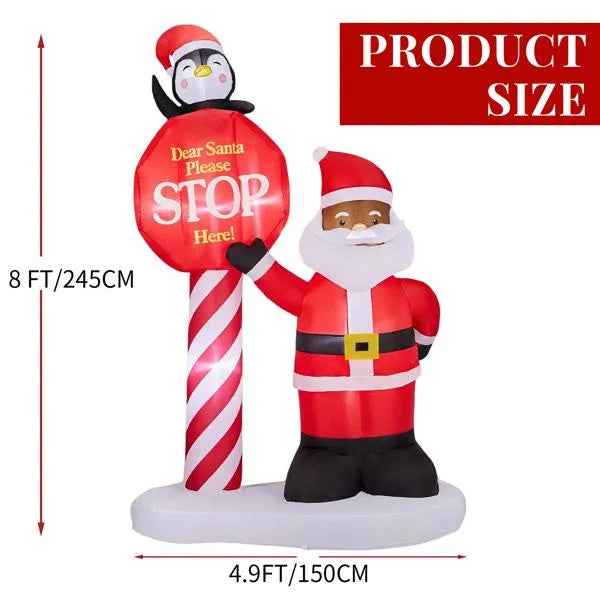 8.2FT Inflatable Black Santa with Road Sign - LED Lighted Christmas Yard Decoration - DropOnline.co