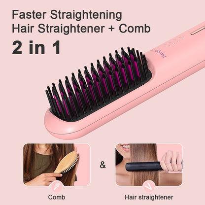 Portable USB Rechargeable Cordless Men Beard Hair Straightener Brush Mini Wireless 2 In 1 Woman Hair Straightener Comb - DropOnline.co