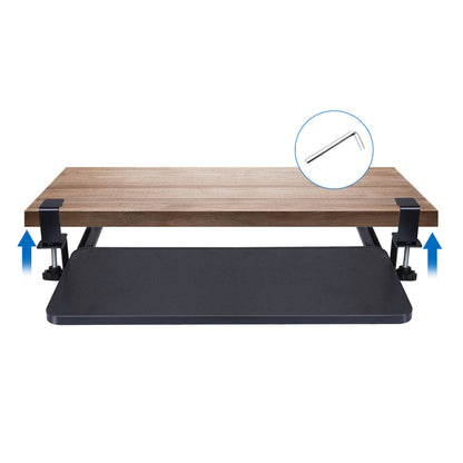 1Pc 25.59x9.64x0.51in Keyboard Mouse Tray Under Desk Retractable Slide Out Drawer Height Adjustable With C Clamp 55LBS Load - DropOnline.co