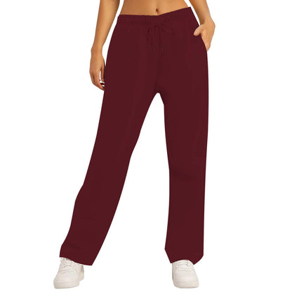 Women's Solid Color Casual Loose Fleece-lined Trousers