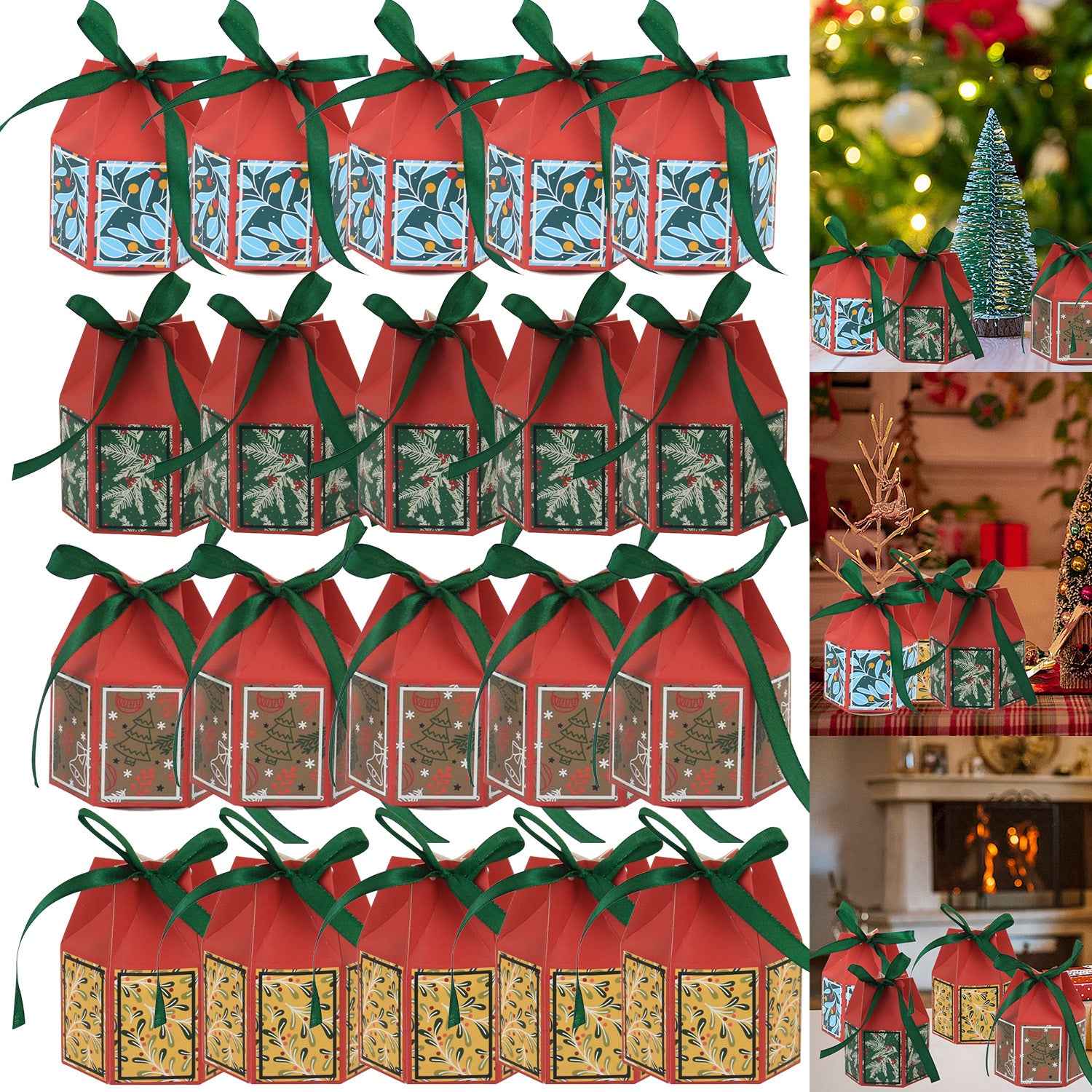 Christmas Treat Boxes with Ribbons - 20 Pack Festive Gift Boxes Set - DropOnline.co