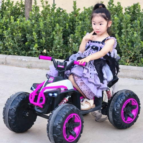 Ride On Toy Car,12V  Electric ATV Car For Kids, 4 Wheeler Electric Toy Car With Bluetooth,light,Leather Seaters,,for Boys,Girls,indoor And Out Door