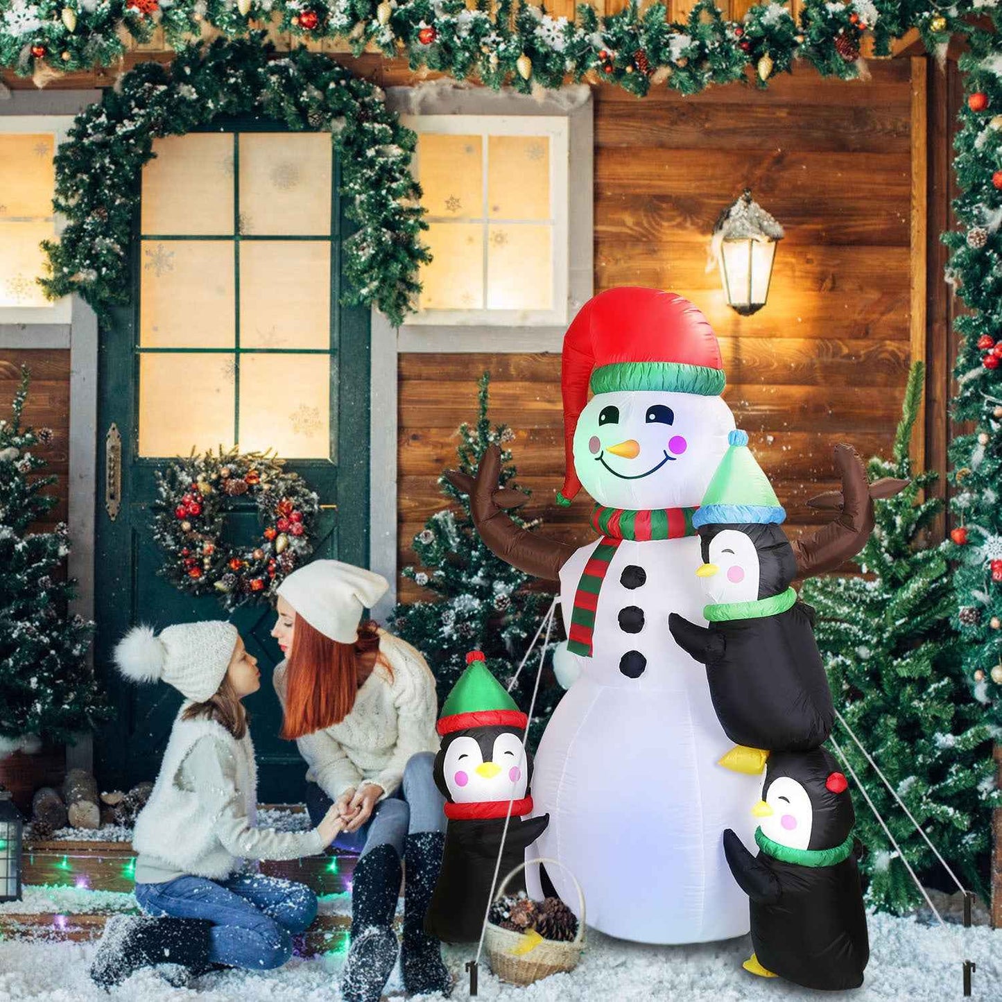 5.9FT Christmas Inflatable Outdoor - Snowman Penguin with LED Light Built-in Blower - DropOnline.co